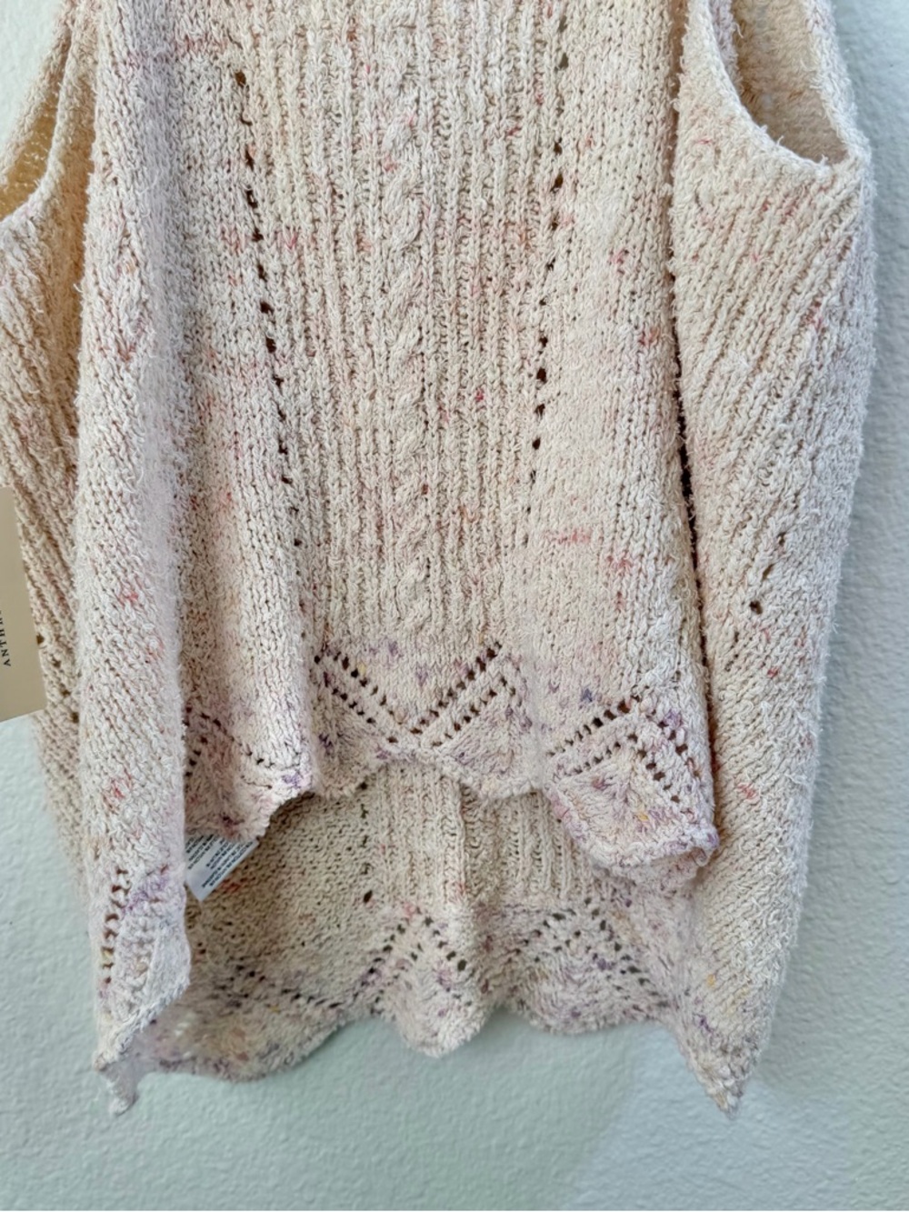 Anthropologie NWT Medium M Sweater Tank Top Space-Dye Cable Knit Scalloped Ivory - Picture 8 of 9